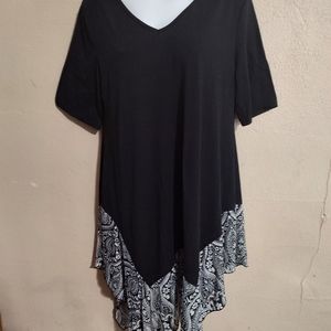 Black White Handkerchief Asymmetrical Floral Paisley Print Western Dress Large